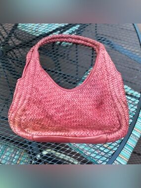 Donald Pliner Red Woven Genuine Leather Shoulder/Hand Bag